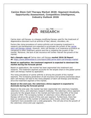canine stem cell therapy market 2020 segment