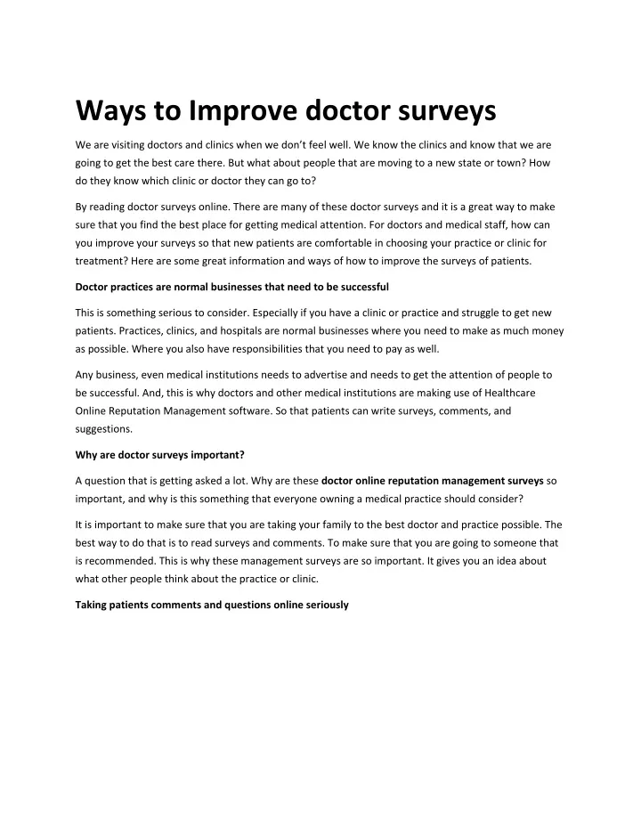 ways to improve doctor surveys