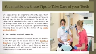 You must know these Tips to Take Care of your Teeth