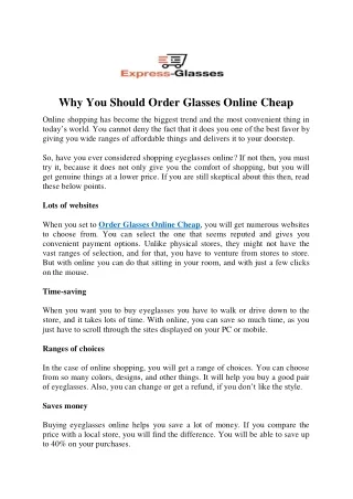 Why You Should Order Glasses Online Cheap