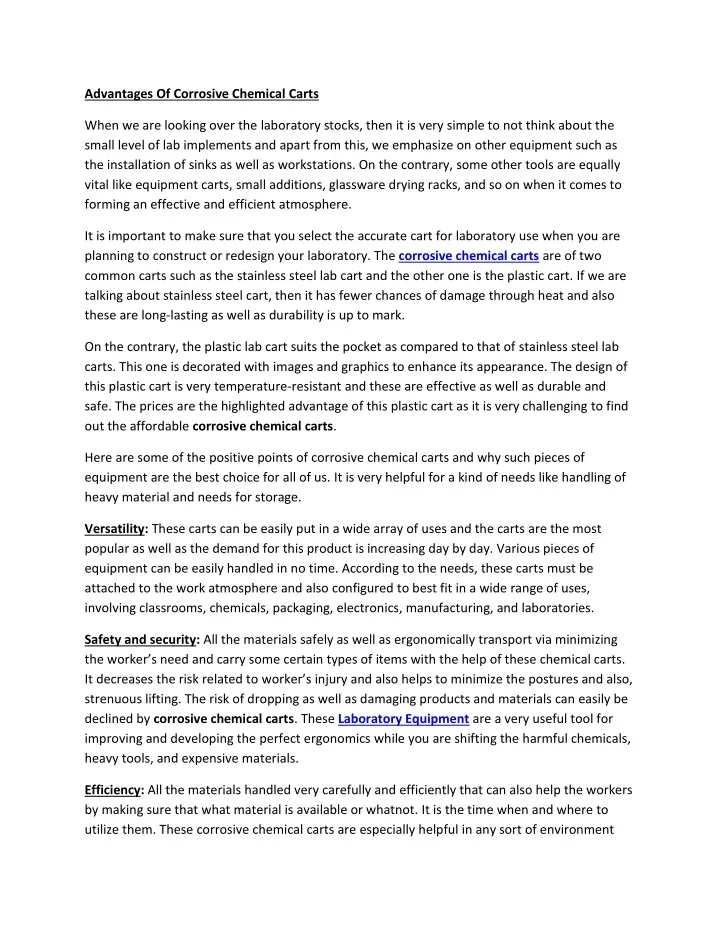 advantages of corrosive chemical carts
