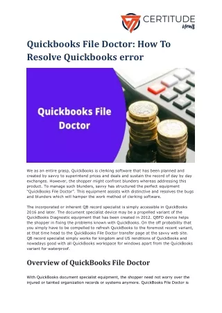 Quickbooks File Doctor: How To Resolve Quickbooks error