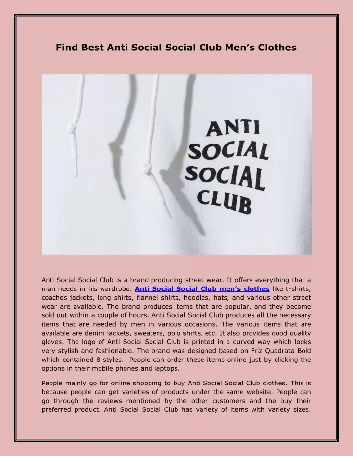 find best anti social social club men s clothes