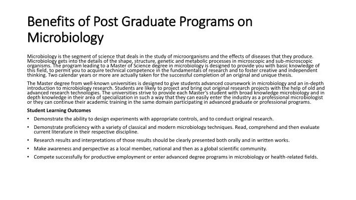 benefits of post graduate programs on microbiology