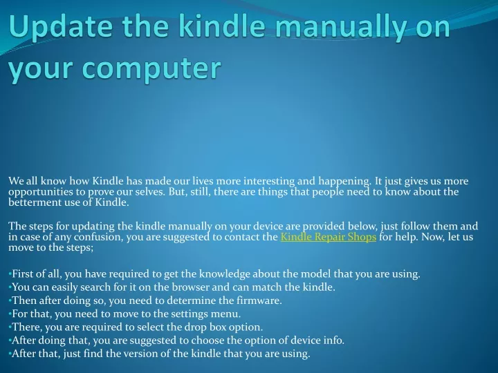 update the kindle manually on your computer