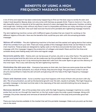 benefits of using a high frequency massage machine