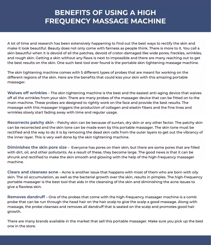 benefits of using a high frequency massage machine