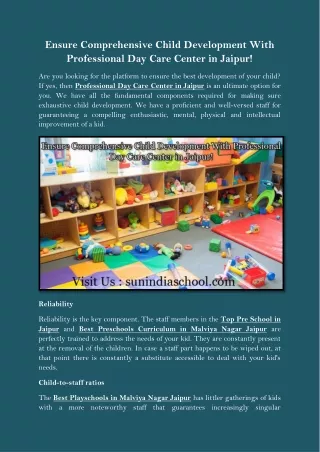Ensure Comprehensive Child Development With Professional Day Care Center in Jaipur