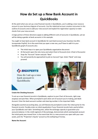 how do set up a new bank account in quickbooks