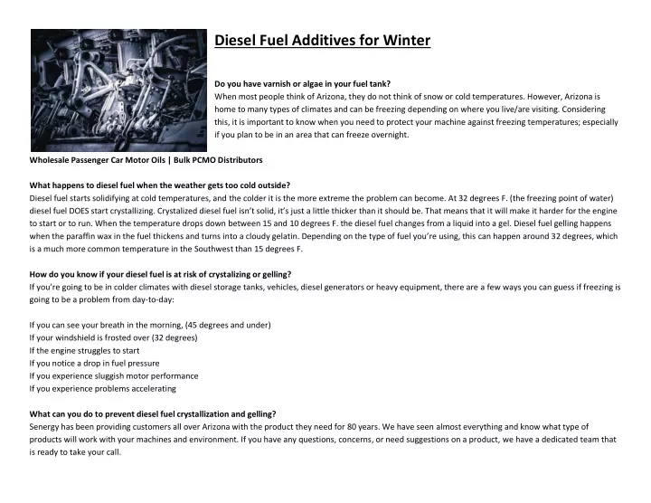 diesel fuel additives for winter