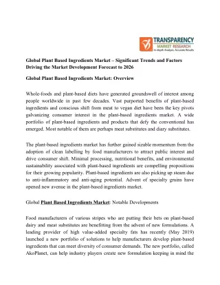 Global Plant Based Ingredients Market – Significant Trends and Factors Driving the Market Development Forecast to 2026