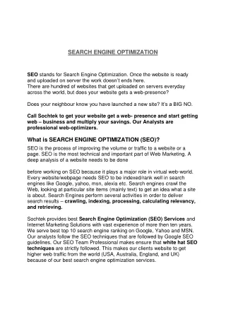 What is SEARCH ENGINE OPTIMIZATION (SEO)? | SEO Service Chandigarh - Sochtek