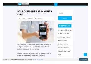 ROLE OF MOBILE APP IN HEALTH CARE