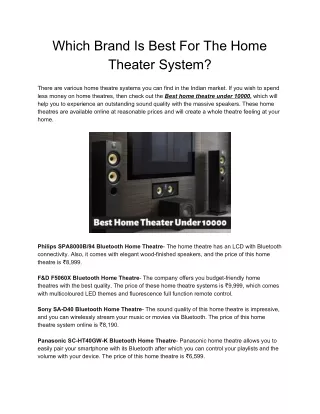 Which Brand Is Best For The Home Theater System?
