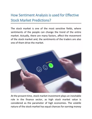 How Sentiment Analysis is used for Effective Stock Market Predictions?