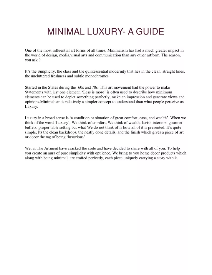 minimal luxury a guide one of the most