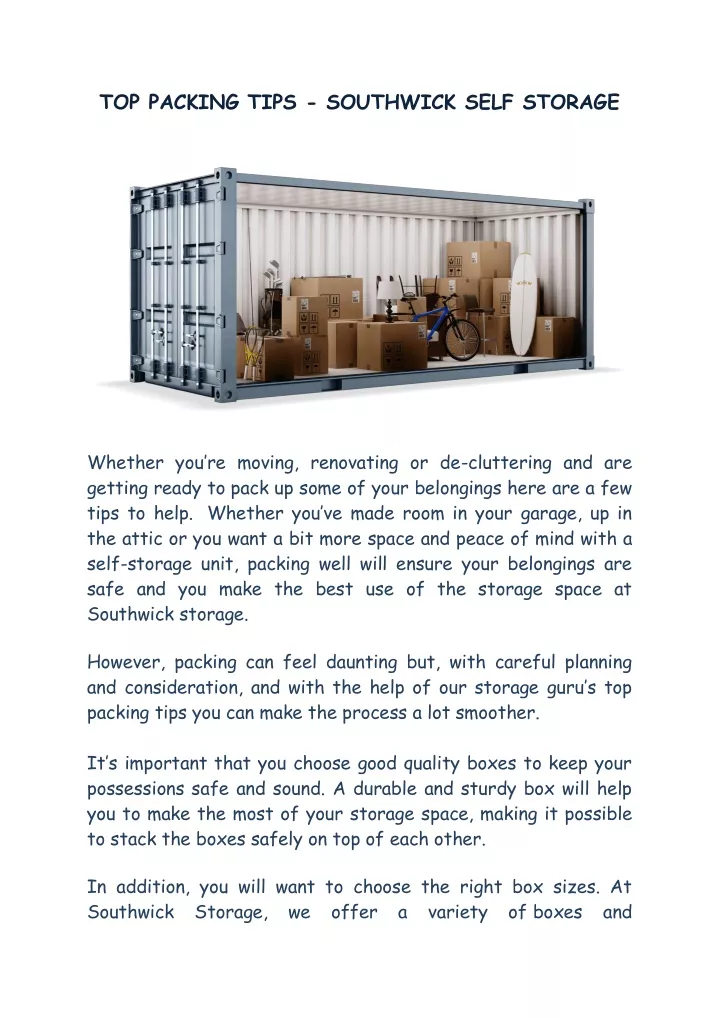 top packing tips southwick self storage