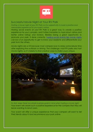 successful movie night at your rv park hosting
