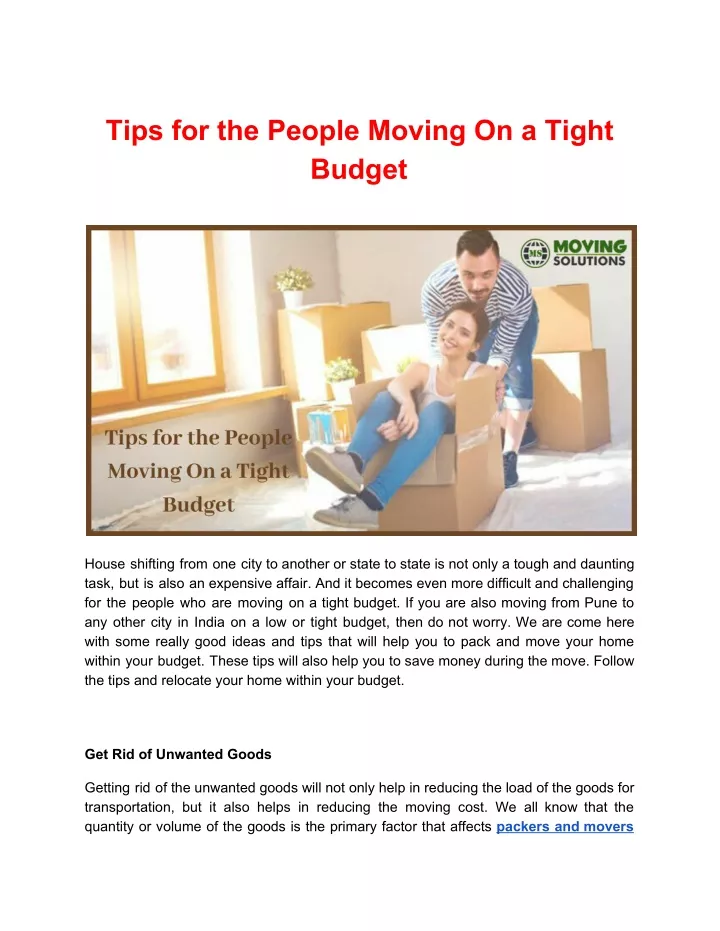tips for the people moving on a tight budget