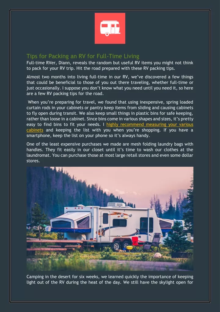 tips for packing an rv for full time living full