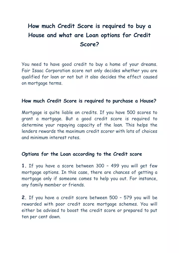 how much credit score is required to buy a house