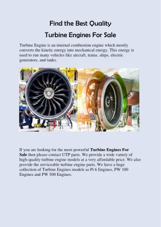 Shop high quality Turbine Engines For sale