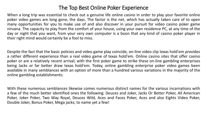 the top best online poker experience