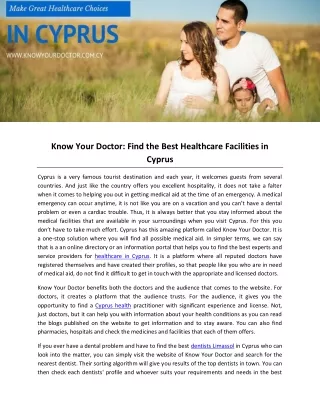 Know Your Doctor: Find the Best Healthcare Facilities in Cyprus