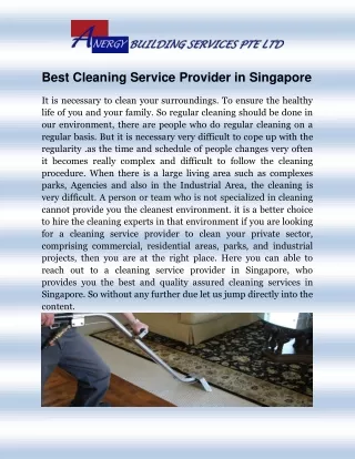 Best Cleaning Service Provider in Singapore