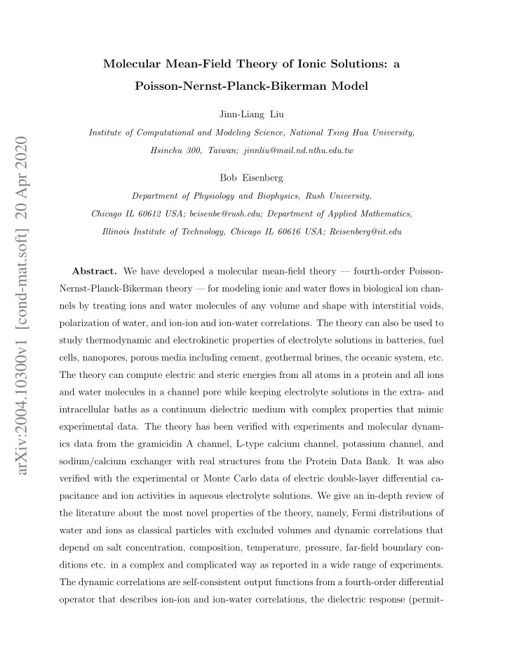 molecular mean field theory of ionic solutions a