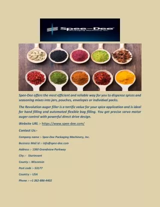 (Spee-Dee Packaging Machinery, Inc.)| Powder and Dry Product Fillers Machines