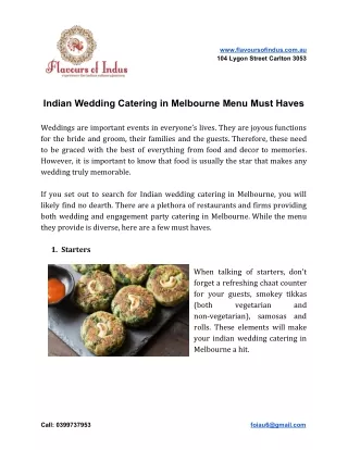 Indian Wedding Catering in Melbourne Menu Must Haves