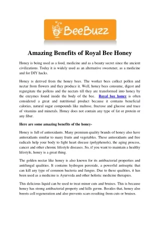 Amazing Benefits of Royal Bee Honey