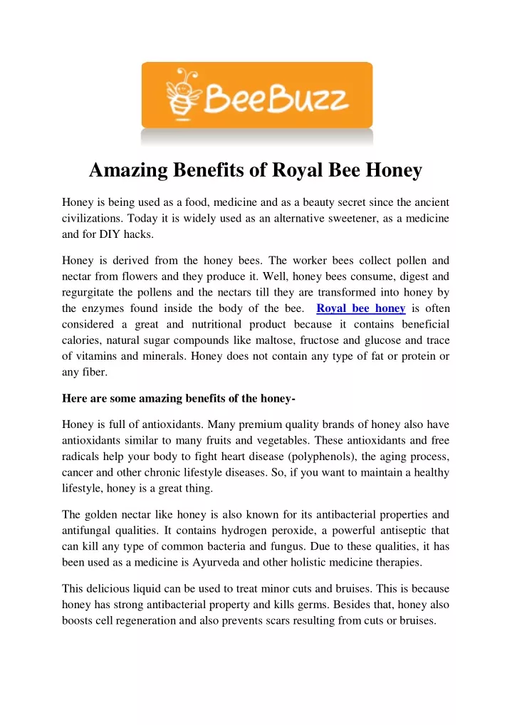 amazing benefits of royal bee honey