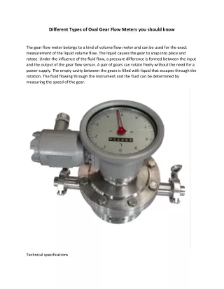 Different Types of Oval Gear Flow Meters you should know