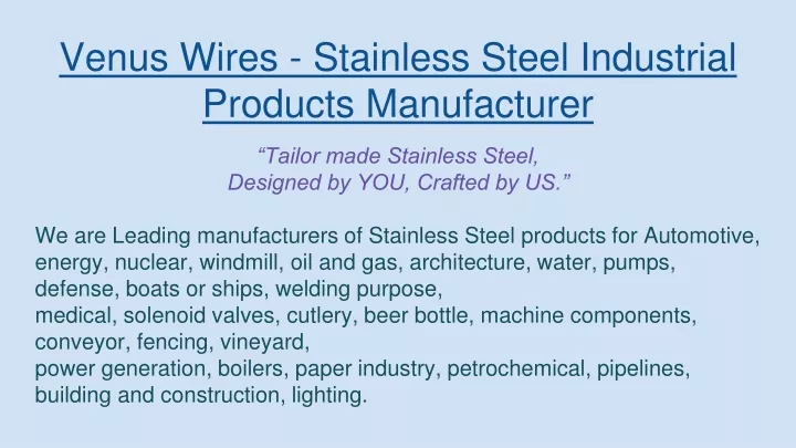 venus wires stainless steel industrial products manufacturer