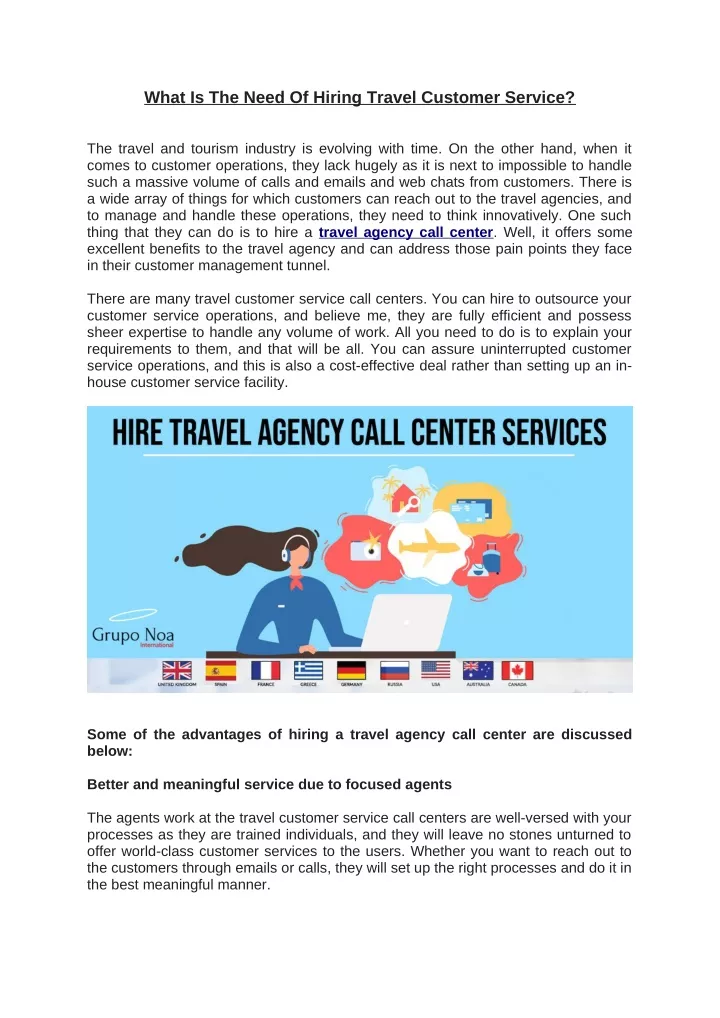 what is the need of hiring travel customer service