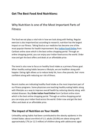 Importance of Food and nutritions