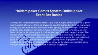 Holdem Event Method Online poker Match Bets Basics