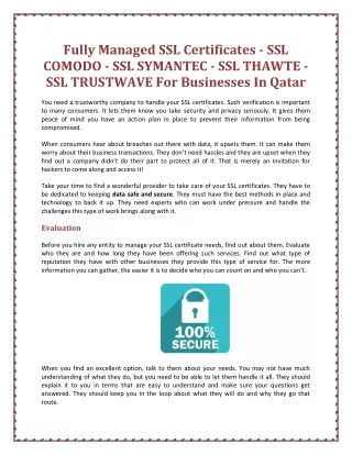 Fully Managed SSL Certificates - SSL COMODO - SSL SYMANTEC - SSL THAWTE - SSL TRUSTWAVE For Businesses In Qatar