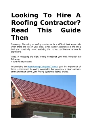 Looking To Hire A Roofing Contractor? Read This Guide Then