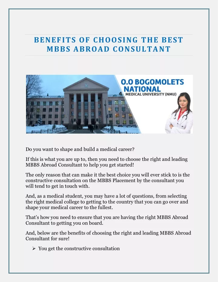 benefits of choosing the best mbbs abroad