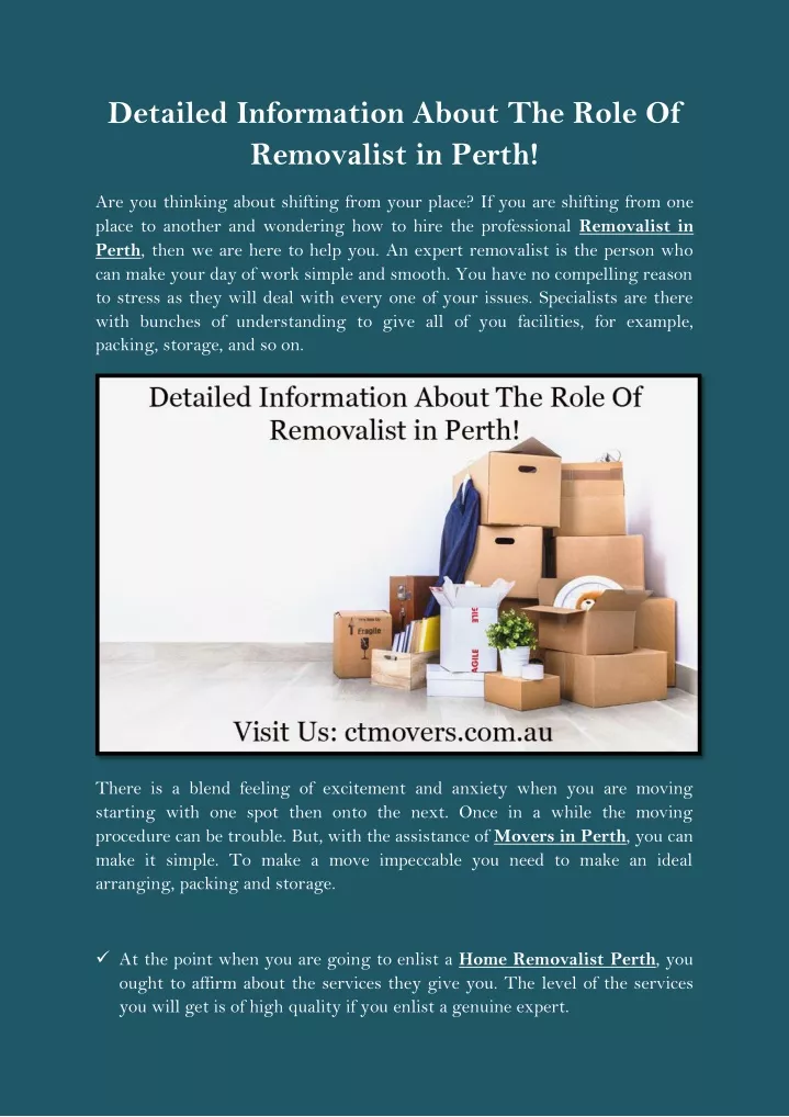 detailed information about the role of removalist