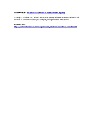 chief officer chief security officer recruitment