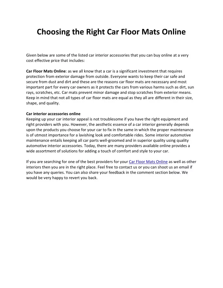 choosing the right car floor mats online