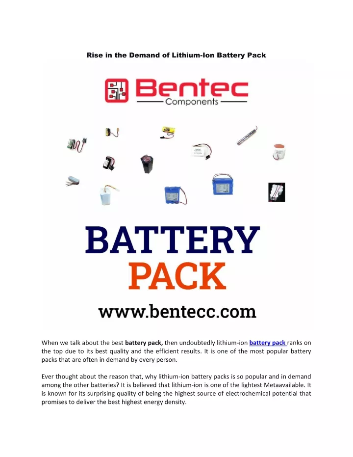 rise in the demand of lithium ion battery pack