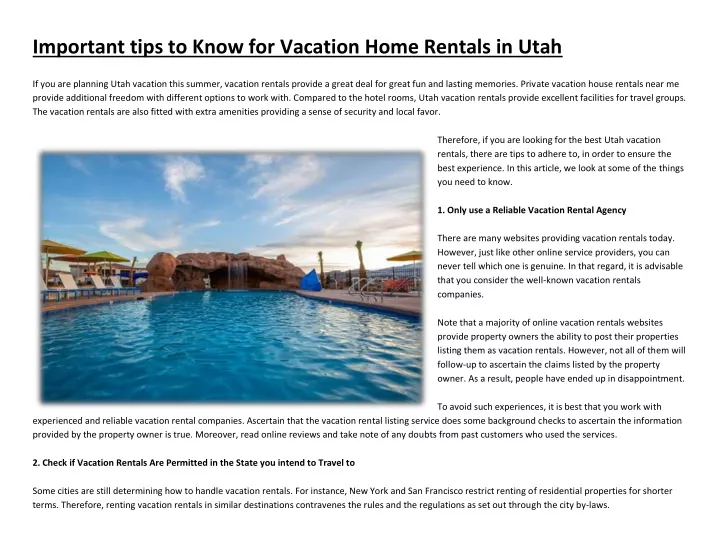 important tips to know for vacation home rentals