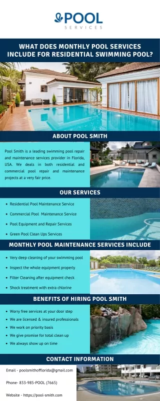 What Does Monthly Pool Services Include for Residential Swimming Pool?