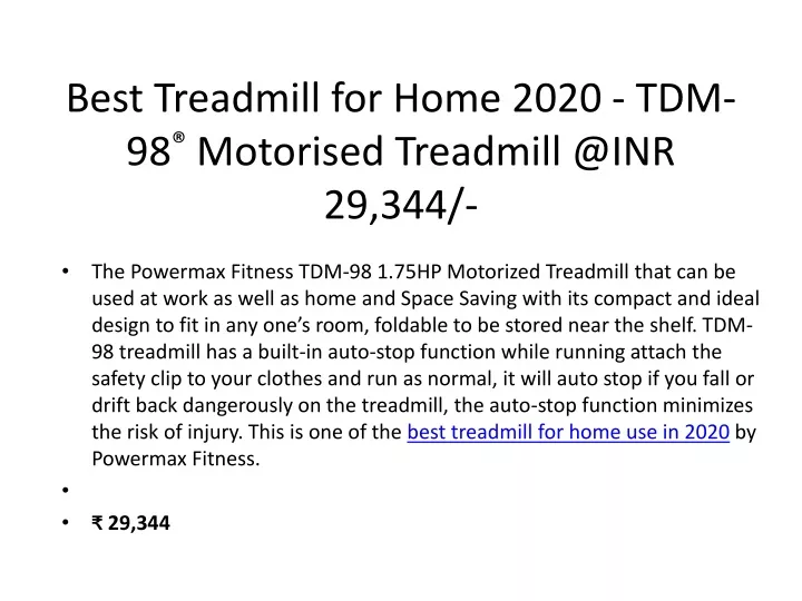 best treadmill for home 2020 tdm 98 motorised treadmill @inr 29 344