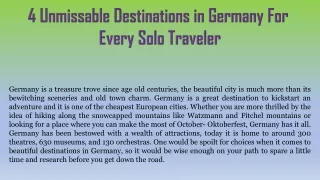4 Unmissable Destinations in Germany For Every Solo Travellers